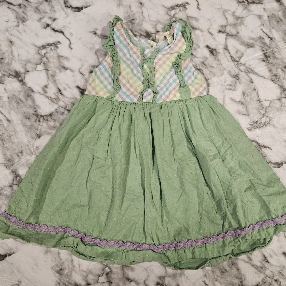 Matilda Jane Over‎ The Rainbow Dress Size 4 Girls Green Pastel Plaid Ruffle